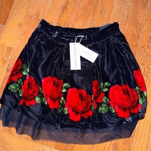 Janie and Jack Black Velvet Skirt with Red and Green Floral Design